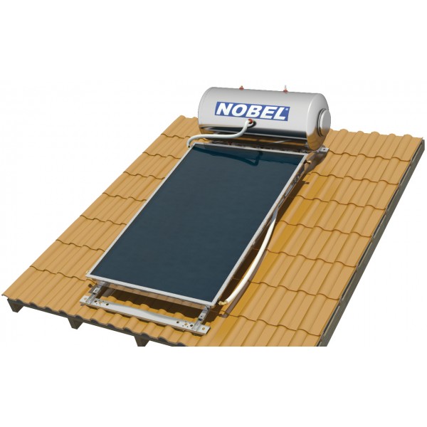Ηλιακός θερμοσίφωνας NOBEL Classic  200lt/2.6τμ - Inox - Επιλεκτικός - Τριπλής Ενέργειας - Βάση Κεραμοσκεπής